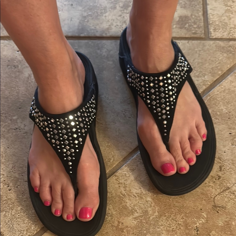 Black Studded Thong Sandals